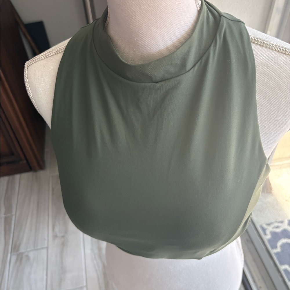 Olive Green Sleeveless Crop Top